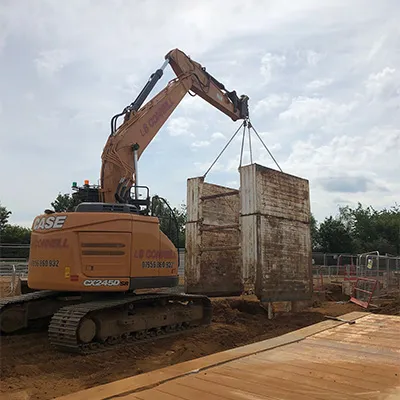 machinery over concrete blocks